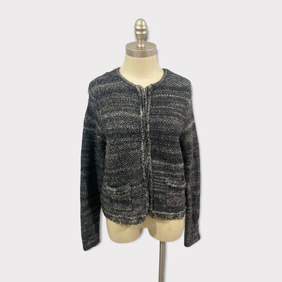 JOIE Wool Fringe Jacket Sweater Full Zipper Women's Medium Knit - Picture 2 of 5